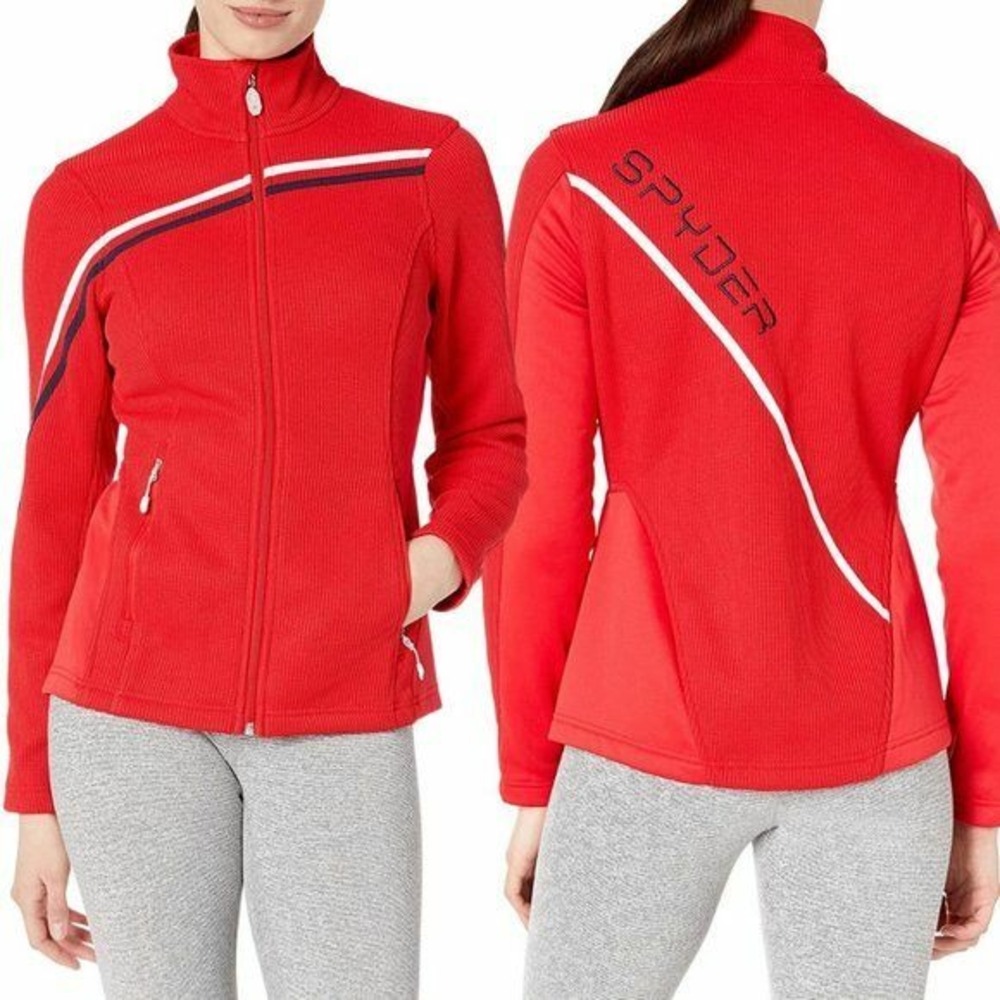 Spyder Womens Stryke Red Full Zip Fleece Jacket Layering Ski Snowboard Size XL